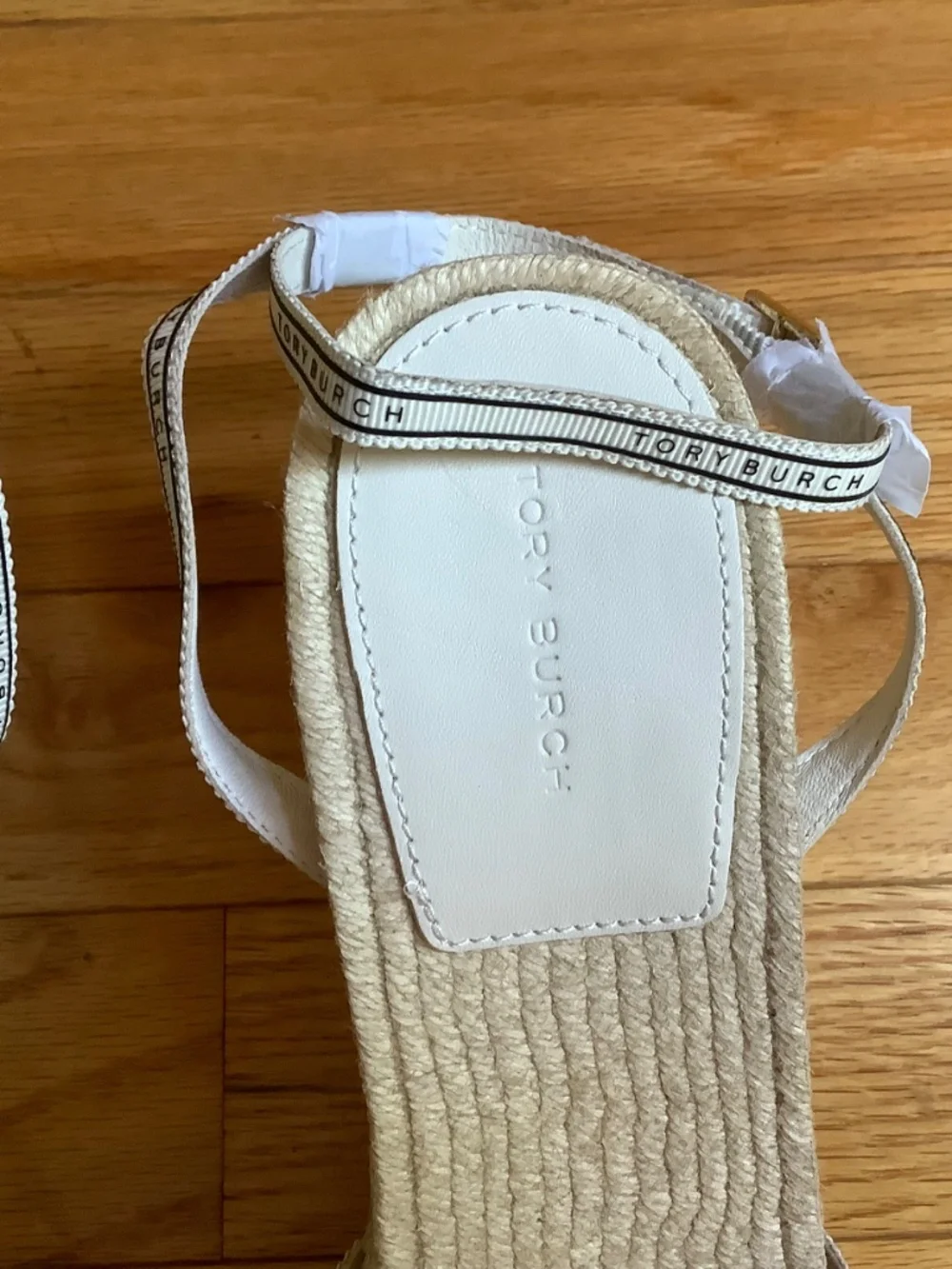 TORY BURCH Tory Ribbon Wedge Espadrille Cream/Black SZ 9.5 NWOT